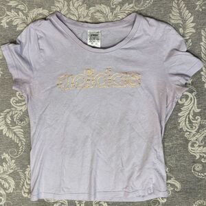Adidas Women's Purple T-Shirt Gold Logo Size M Casual Crew Neck